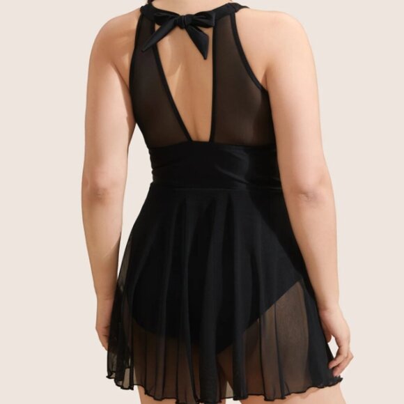 BloomChic Plus Size Knotted Back Mesh Insert Halter Swim Dress 2XL - Picture 3 of 5